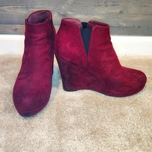 Wine Red Wedge Booties (Suede like material) Size 8